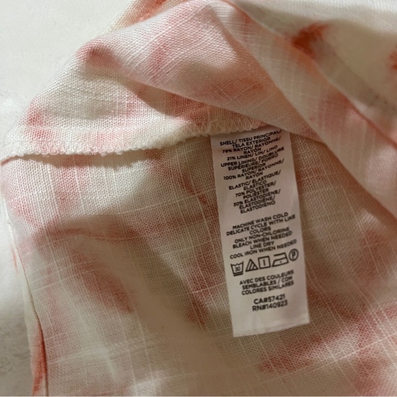 LOFT Women's Adjustable Straps Babydoll Top Linen Rayon Cream Coral Print Medium - Picture 6 of 8